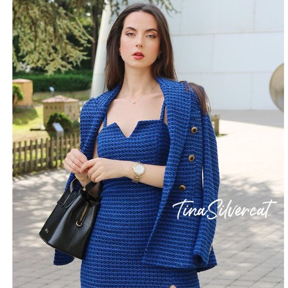 BLOGGER'S FAVE! Zara Textured Weave Mini Dress Blue Sz XS, M, L NWT - Picture 13 of 16